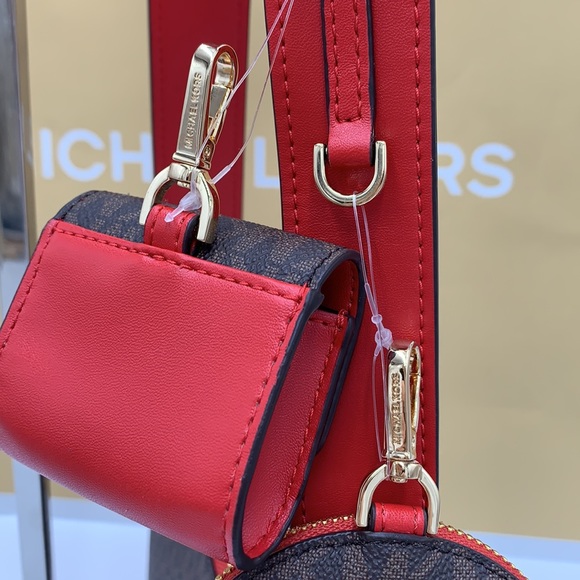 Michael Kors Jet Set Travel Small Crossbody w Tech Attch Flame/Brown signature - Picture 8 of 16